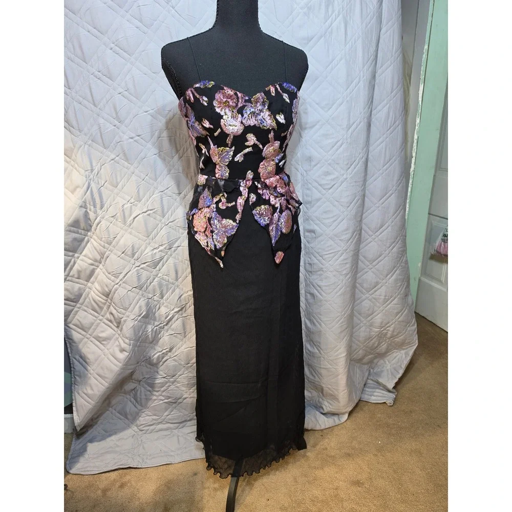 Judy Hornby Couture 3pc Silk Set Floral Devore Jacket Camisole Maxi Skirt Size 4 - Picture 2 of 16